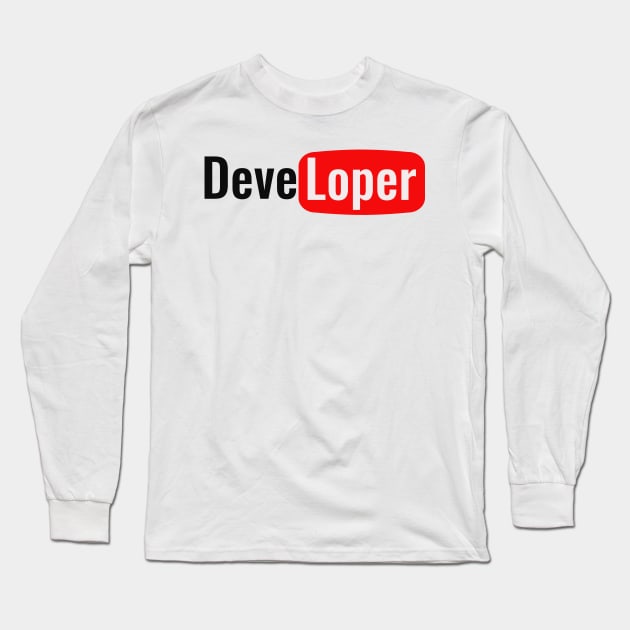 Developer Funny Sticker YouTube Long Sleeve T-Shirt by FaixaPreta